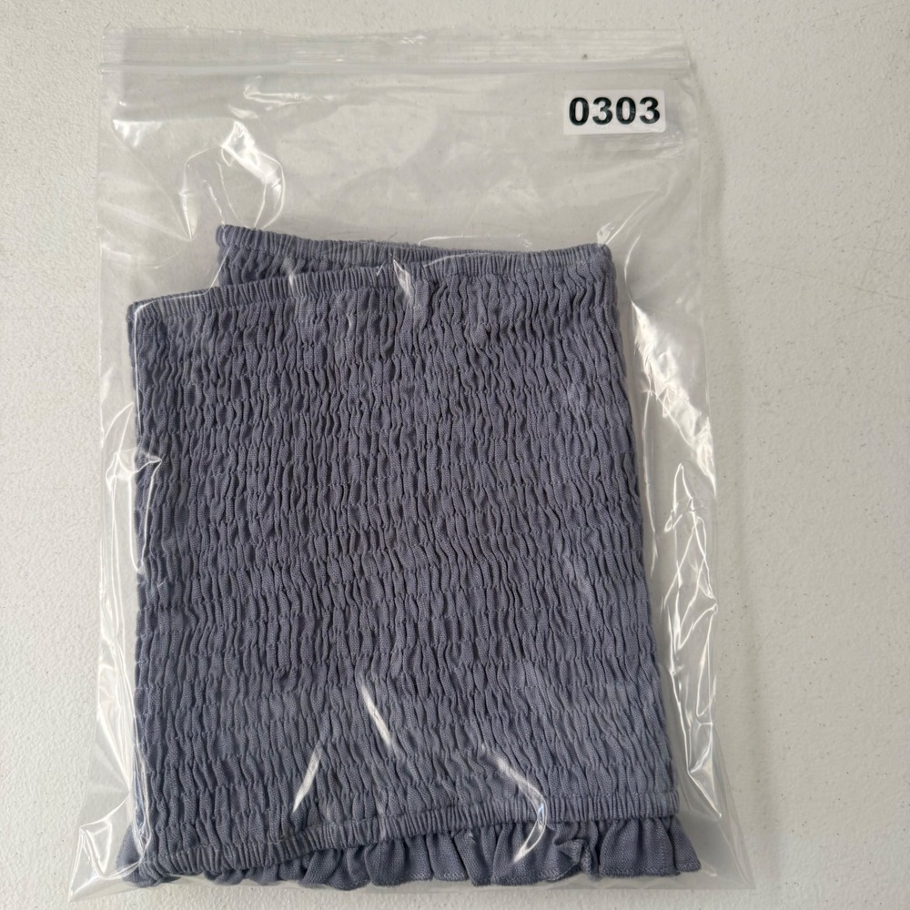 Womens M Smocked Tube‎ tube Top Linen Blue Strapless Bandeau Ruffle coquette y2k - Picture 6 of 6